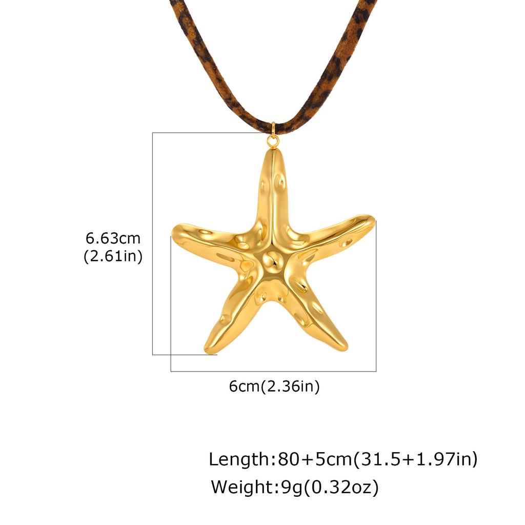 Summer Feminine Glamour Jewelry, Ocean Wind Stainless Steel Starfish Shell Pendant Leopard Velvet Necklace Nc-2764