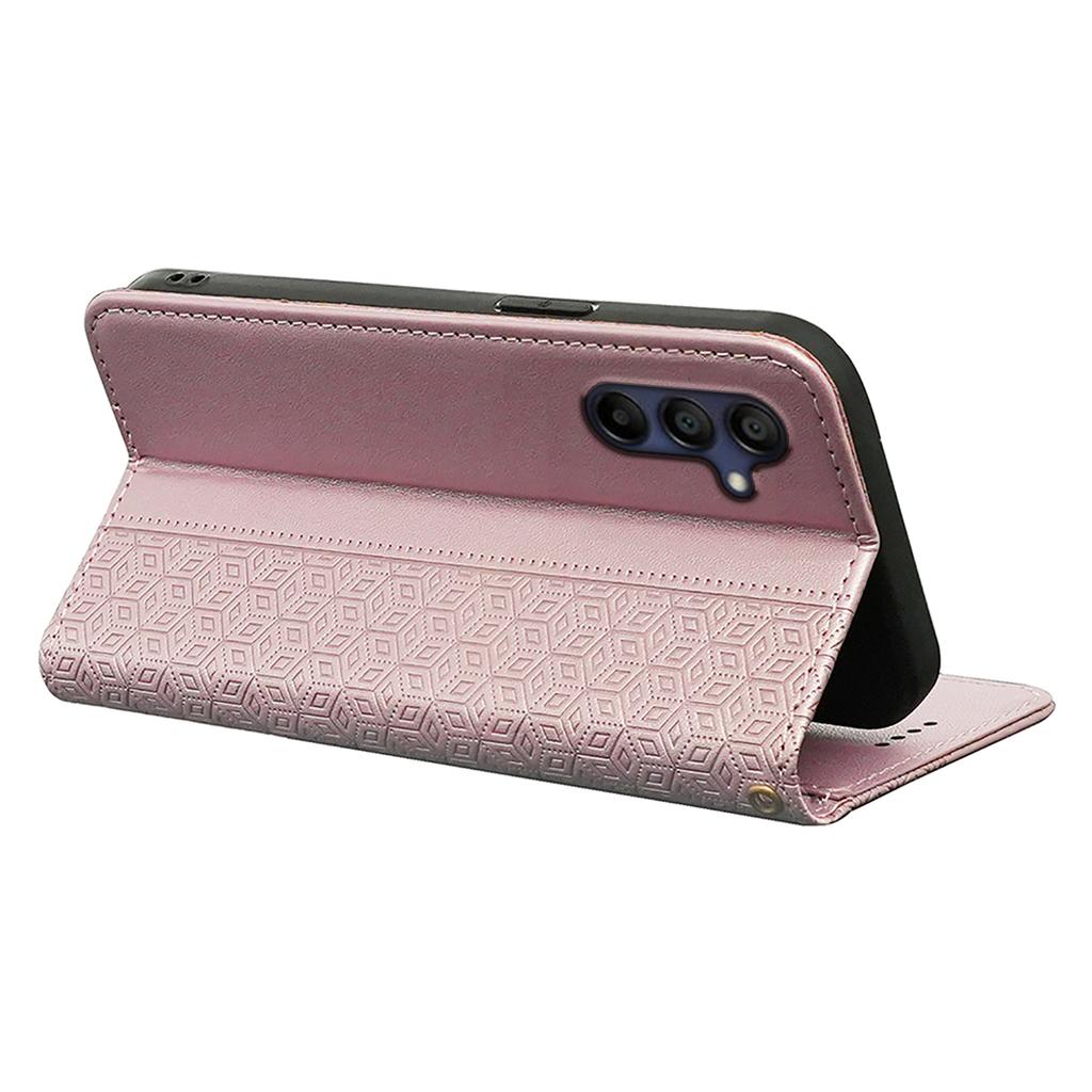 Pro Samsung Galaxy A26 5G Peněženkové pouzdro na telefon Silný magnetický Kostkovaný vzor Imprint Kožený flipový kryt