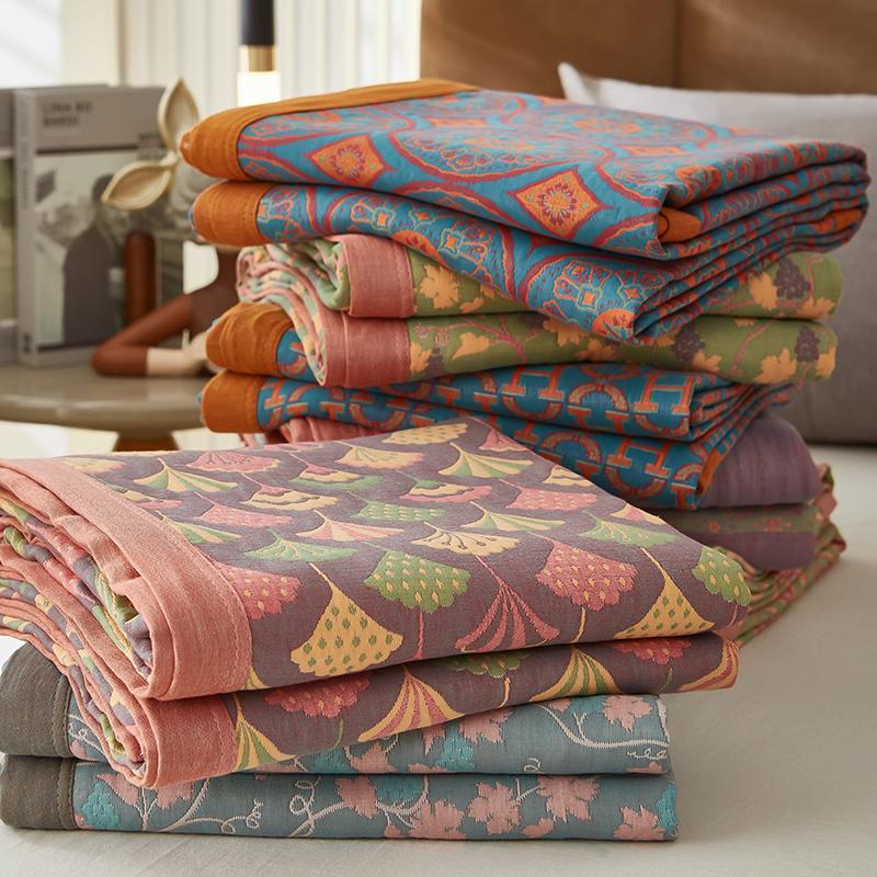Yarn-Dyed Three-Layer Gauze Multi-Functional Throw Blanket Air-Conditioning Thin Quilt Washable Summer Cool Quilt