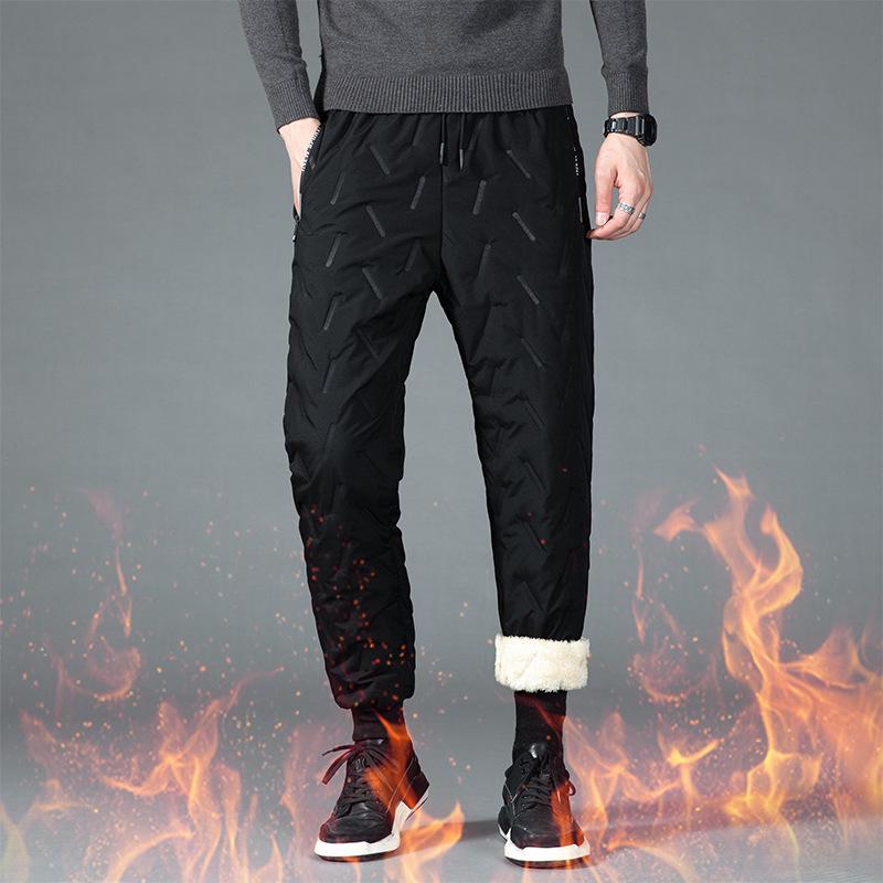 Men's Winter Windproof Lamb's Wool Fleece-Lined Warm Cotton Pants