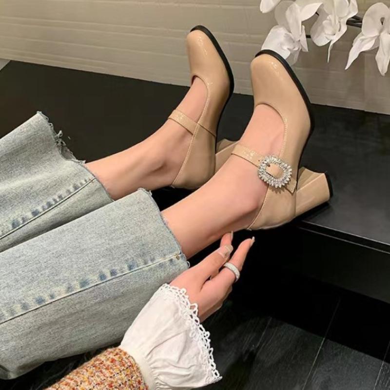 

мода Модная Мода 2024 Весна Новый Стиль Неглубокий Вырез Круглый Носок Толстый Каблук Высокий Каблук Женская Обувь Модная и Универсальная 40 абрикосовый