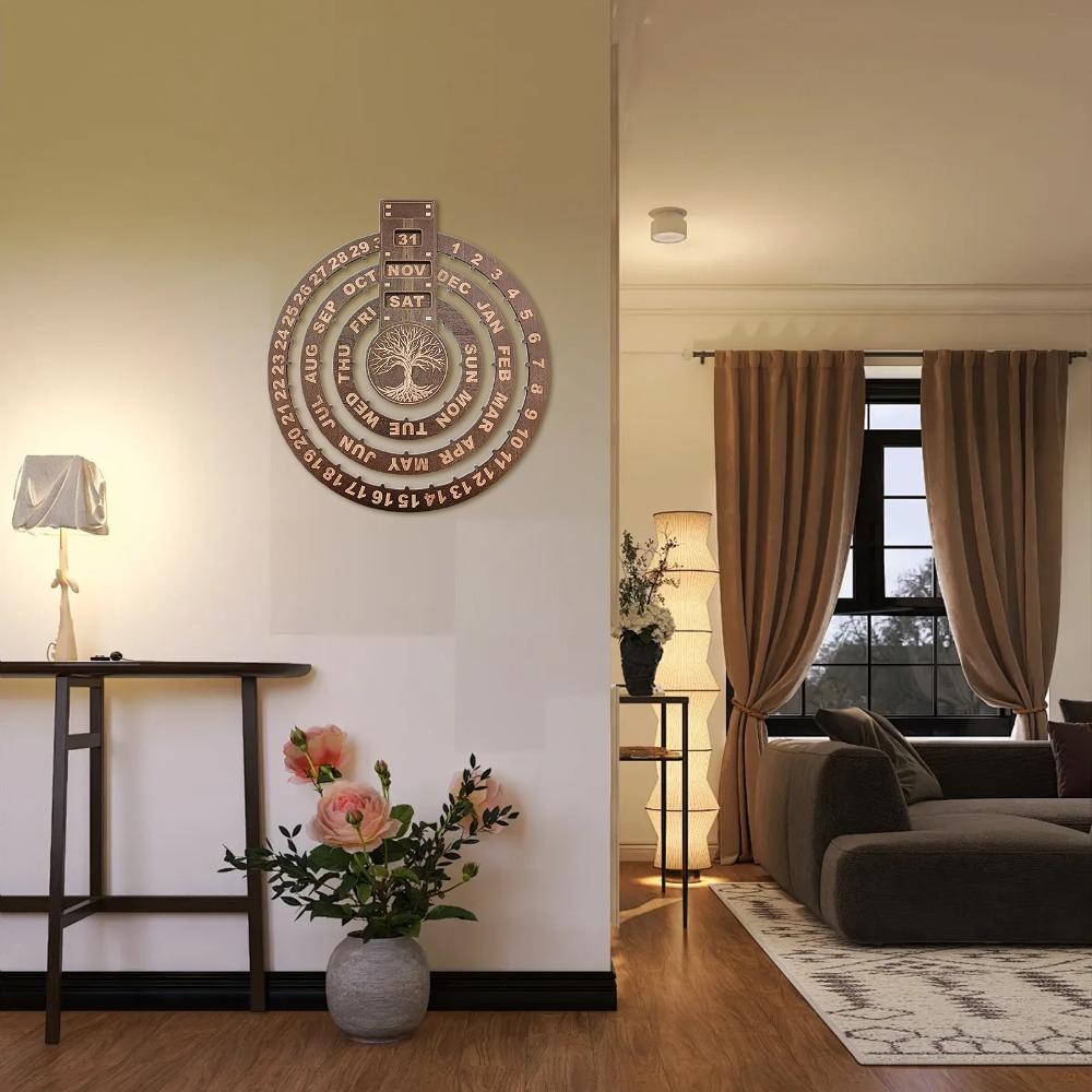 Moon Phase Display Rotating Calendar 12.01X10.83in Desk Calendar Living Room Decor