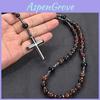 Handmade Red Tigers Eye Crystal Beaded Necklace With Steel Cross Pendant For Stylish Wear