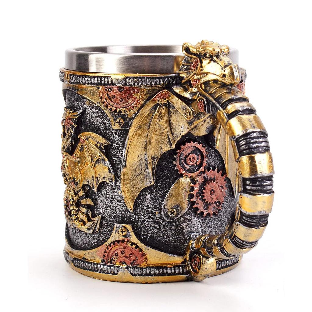 Vintage Medieval Steampunk Dragon Mug Stainless Steel Coffee Cup Metal Mechanical Loong Beer Cola Drinks Tools Men Office Gifts