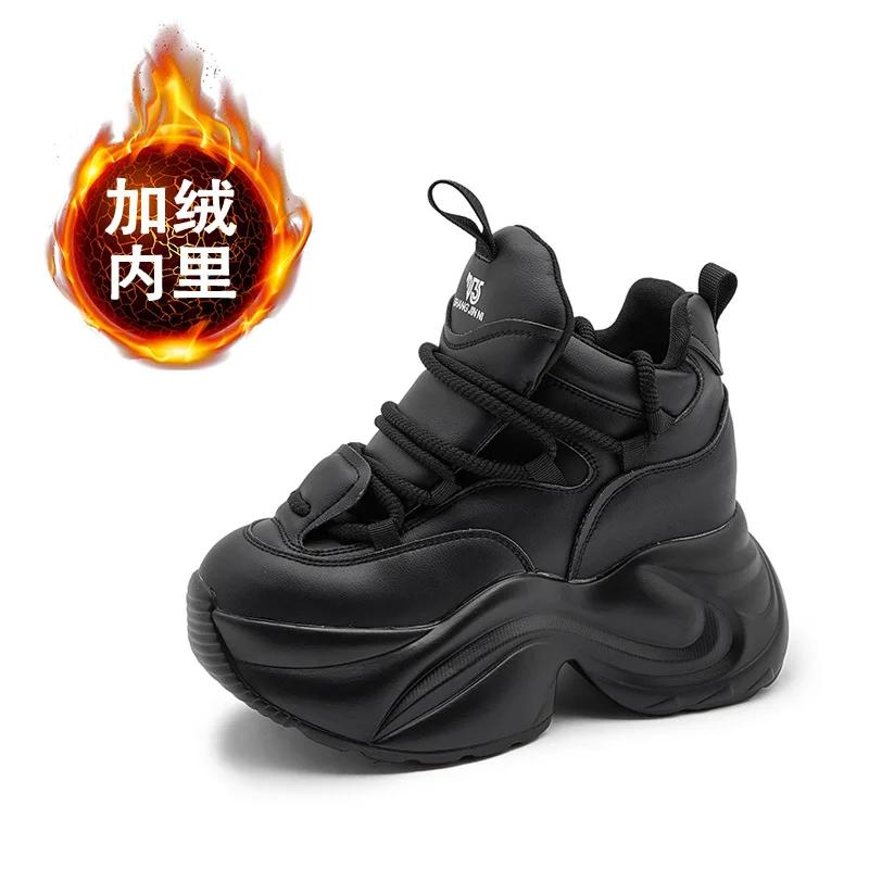 Fashion 9CM Platform Wedge Sneakers Chunky Genuine Leather Women Summer Shoes Spring Autumn Walking Sneakers Vulcanize Fashion