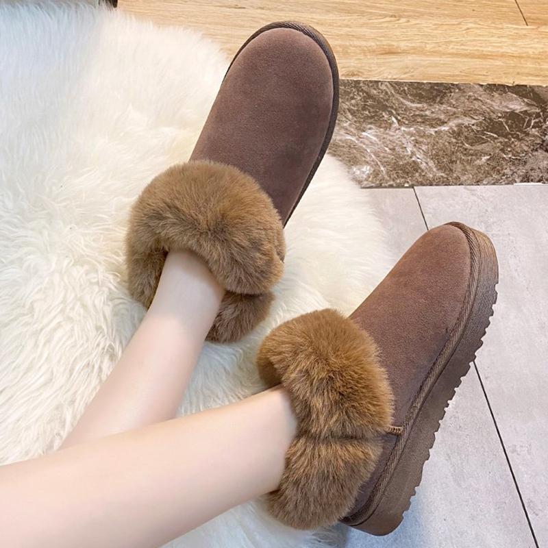 Fashion Buckle Decor Faux Fur Snow Boots Women Winter Warm Thicken Plush Ankle Boots Woman Thick Sole Anti Slip Platform Cotton Boots