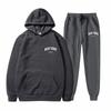 Men's And Women's Street Velvet Hooded Printed Sweatshirt Hoodie Trousers Suit