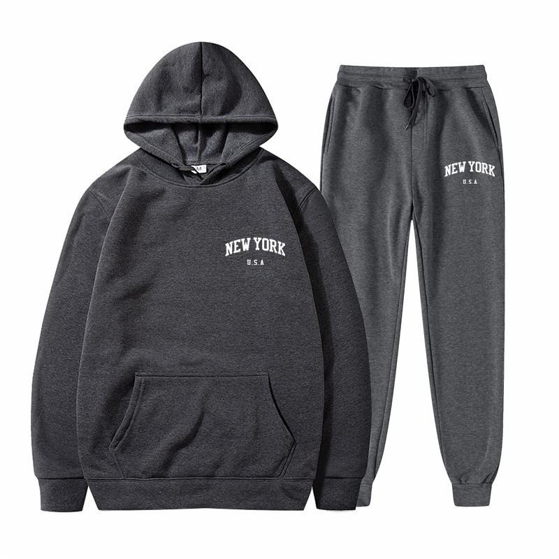 Men's And Women's Street Velvet Hooded Printed Sweatshirt Hoodie Trousers Suit