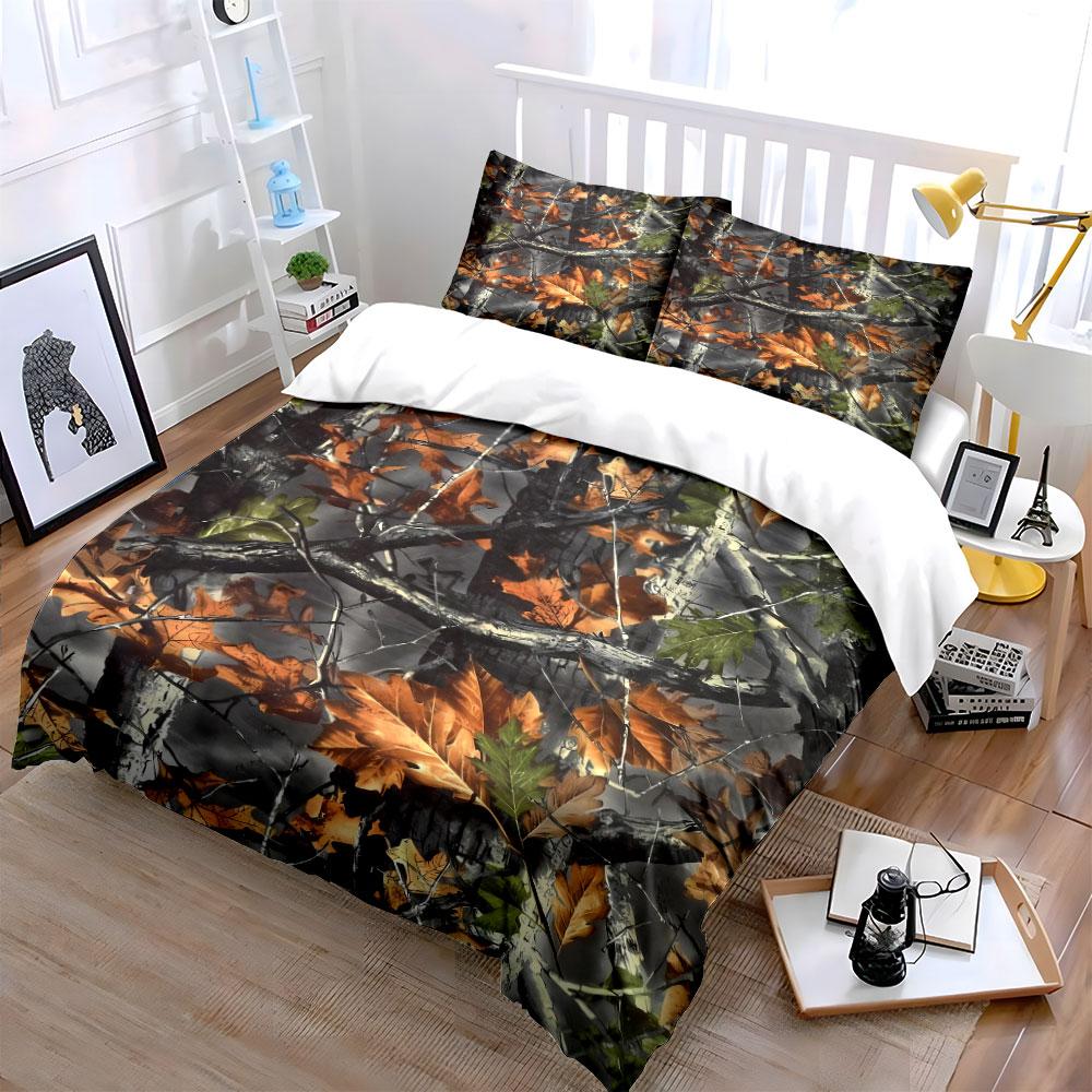 Autumn Camouflage Outdoor Gear Set kid's and adults' bedroom decor, Exquisite three-piece bedding set gift