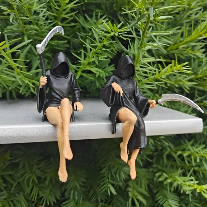 Gothic Death Sisters Figure Grim Reaper Bookshelf Sculpture 3D Printed Spooky Statues Holding Sickle Desktop Ornaments Halloween