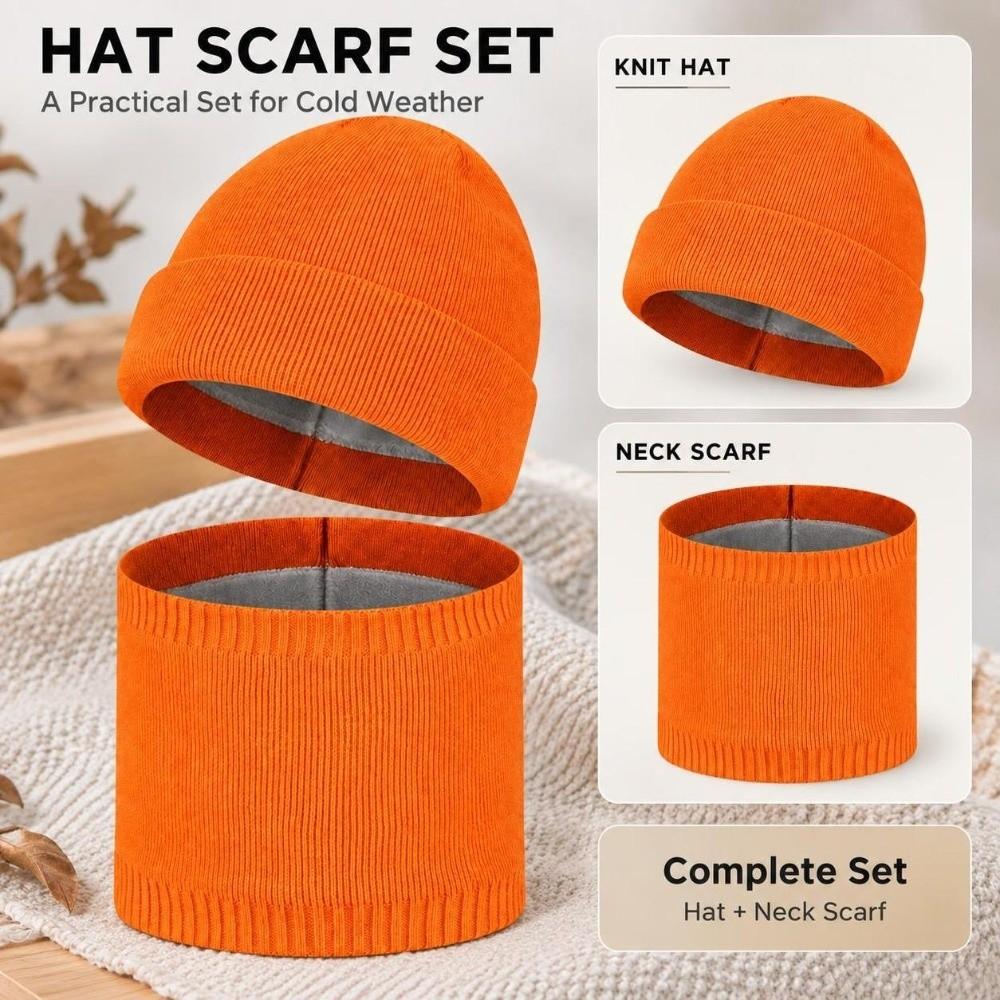 Stretch Knitted Winter Hat Solid Color Pullover Hat Neck Warmer  Outdoor Cycling Skiing