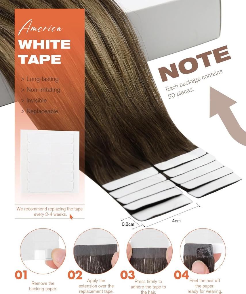 VeSunny Remy Tape In Hair Extensions Brazilian Human Natural Hair 12-22 inches 30&50G Balayage Human Hair Extensions