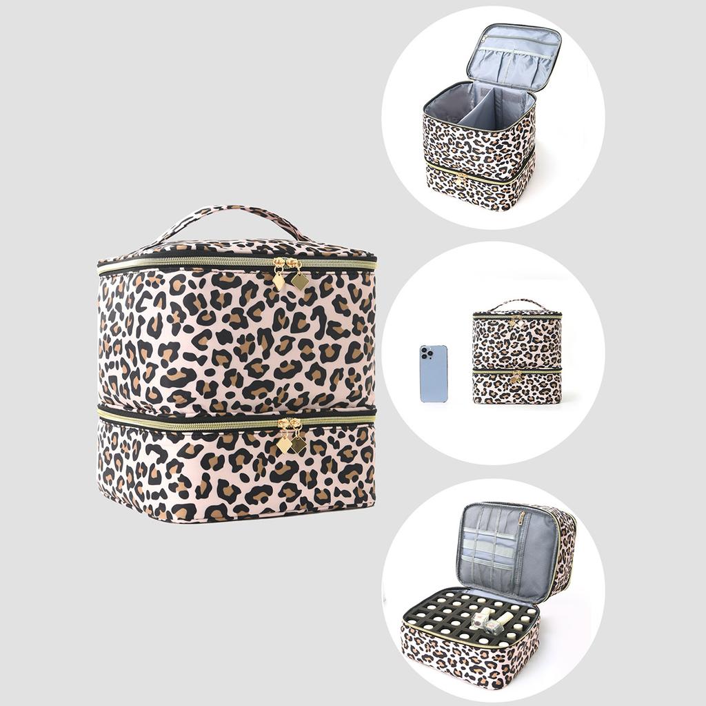 Double-Layer Elevated Makeup Bag for Women Large Capacity Portable Toiletry Case Cosmetic Nail Polish Storage Bag