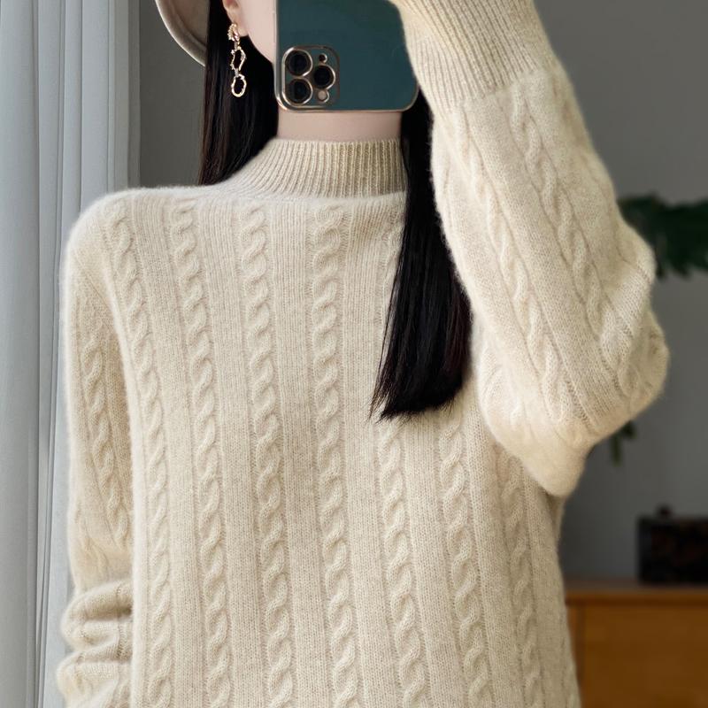 Women's Cashmere Sweater Qinghe Cashmere 30% Cashmere 70% Wool Autumn and Winter Pullover Warm and Fashionable