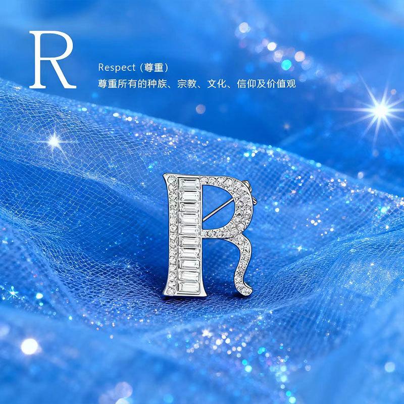 26 English Alphabet Brooches, Men'S And Women'S Suits, Collar Pins, Creative Brooches, Rhinestones, Crystal Anti-Light Pins