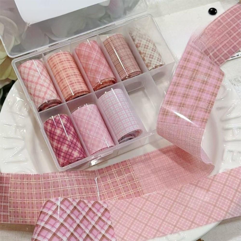 10 Rollen Karomuster Nail Art Aufkleber Rosa Gitter Maniküre Abziehbilder Nail Art Folie Nageldekoration