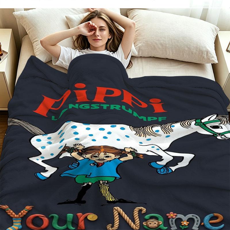 1PC Pippi Longstocking Custom Name Patterned Flannel Blanket Suitable For All Seasons for Home Decor Warmth and Comfort Gifts Holiday Present