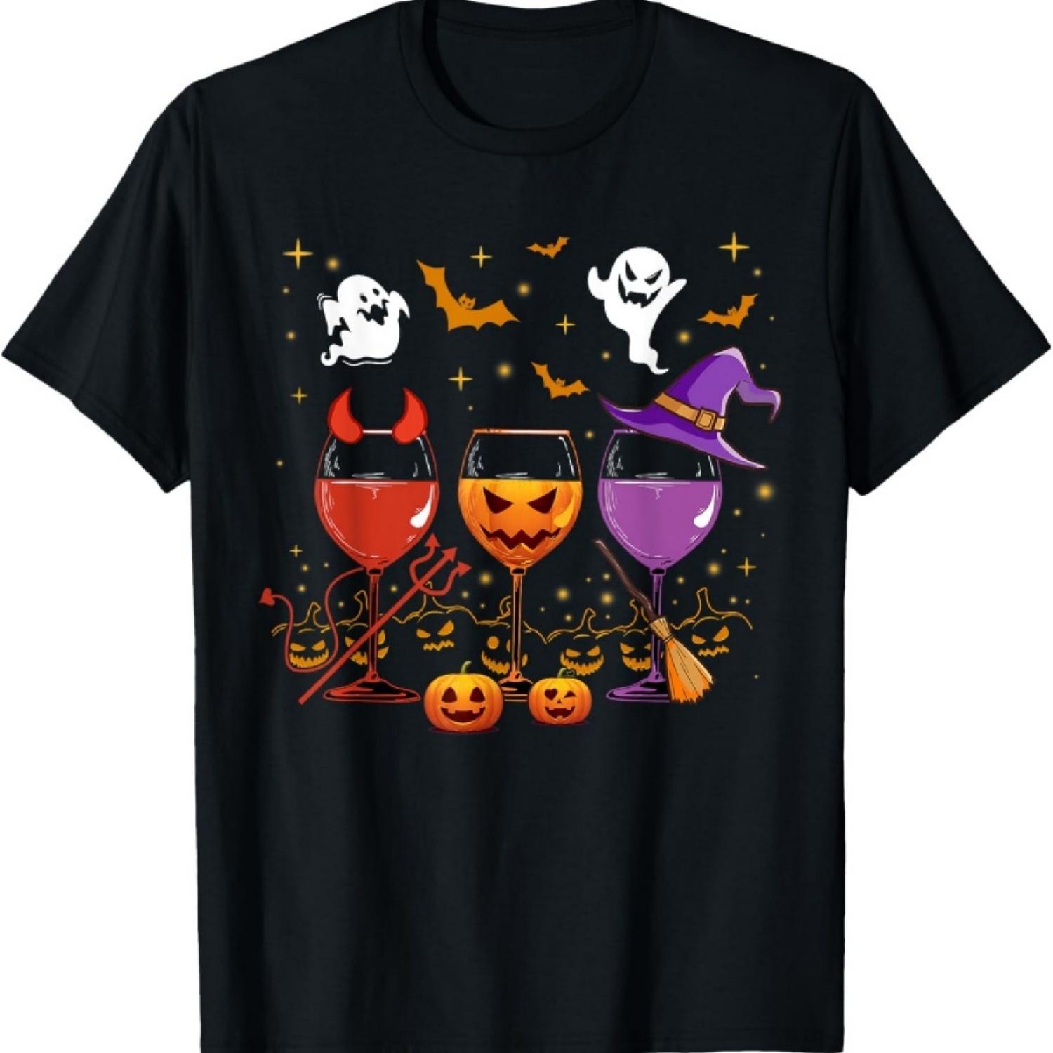 

Halloween Wine Glass Shirt Witchcraft Dracula Pumpkin T-Shirt XXXXXL чёрный