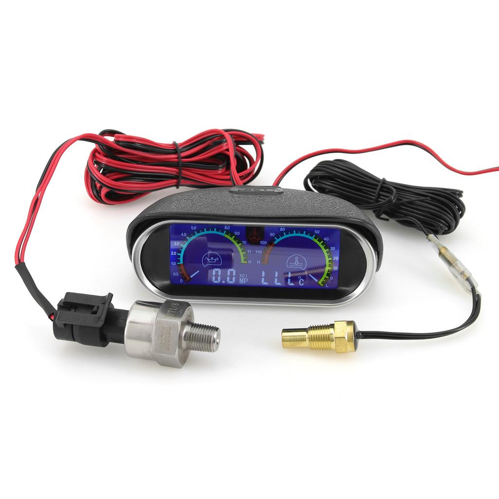 2 In 1 LCD Car Digital Oil Pressure Gauge Water Temp Meter 1/8 NPT Oil Pressure sensor Water Temperature Sensor 10mm
