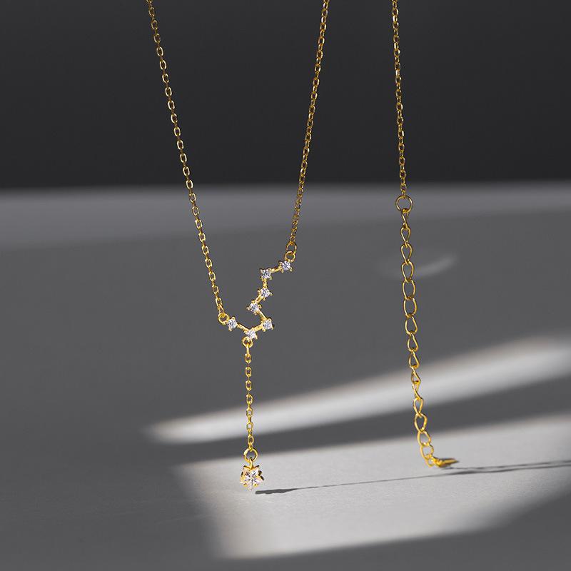 Fashion Jewelry 925 Sterling Silver Necklace Big Dipper Star Drop Diamond Tassel Chain Gold Plated Necklaces Women