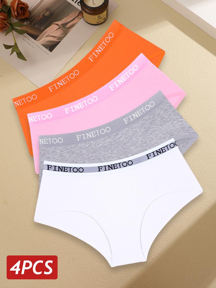 

4 шт./компл. Хлопковые однотонные женские трусики Сексуальные трусики с низкой посадкой Женские трусики с надписью на поясе Женское нижнее белье Интимное белье XL&Fastshipping