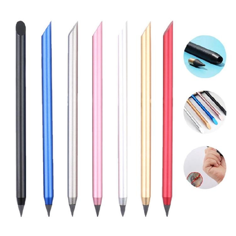 6Pcs Metal Inkless Pen with Touching Screen Pen Tip Smooth Writing Erasable Everlasting Pen for Office School