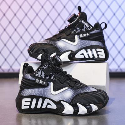 Children's Basketball Shoes, Teenagers, Leather Wear-resistant Mesh Sneakers, Friction Sound Running Shoes, Velvet Cotton Shoes