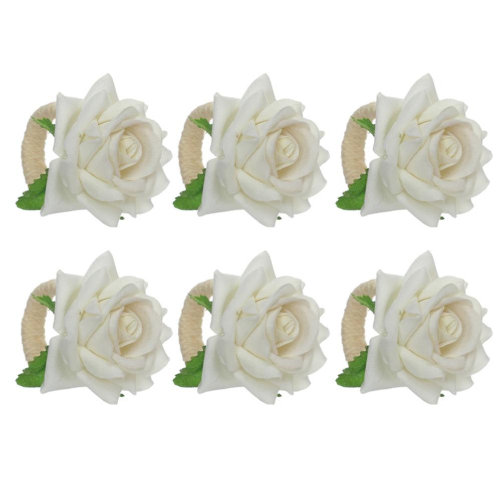 

6Pcs Plastic Artificial Flowers Napkin Ring Romance Rose Flower Napkin Rings Home белый