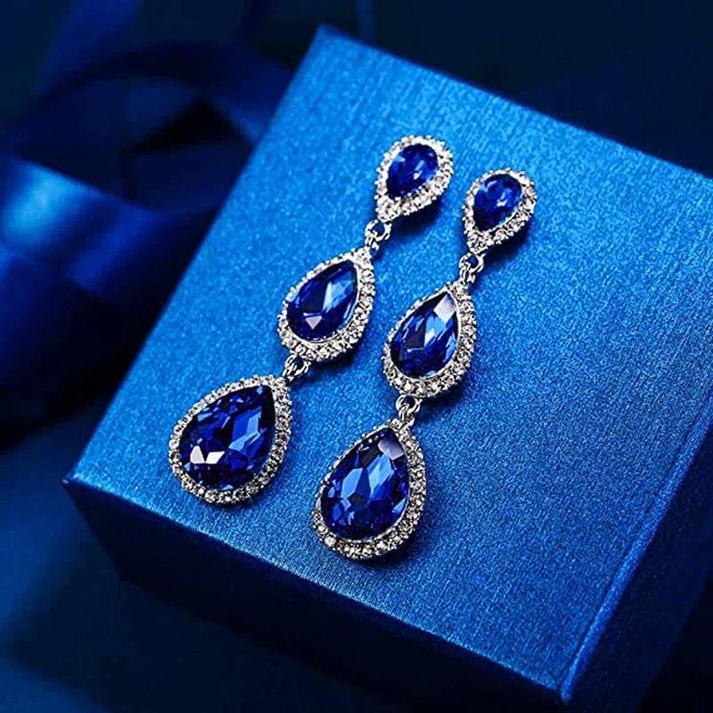 

Trendy Luxury Blue/Black Cubic Zirconia Drop Earrings for Women Simple and Elegant Pear CZ Wedding Party Zircon