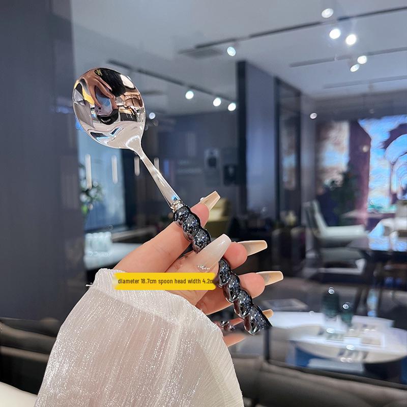 Four-Color Pearl Stainless Steel Soup Spoon with Ceramic Handle - High Value, Stylish Western Dining Spoon for Girls