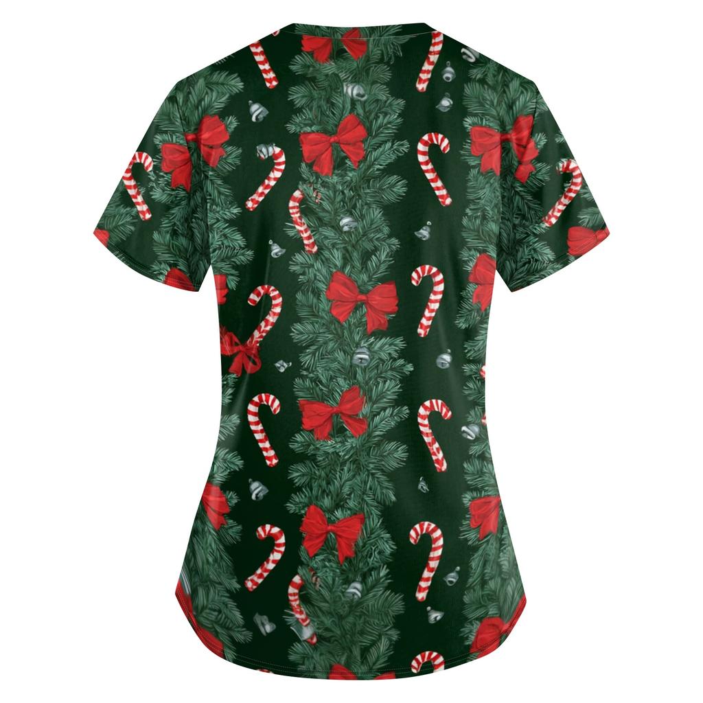 Women's Casual 3/4 Sleeve Neck Top with Christmas Print