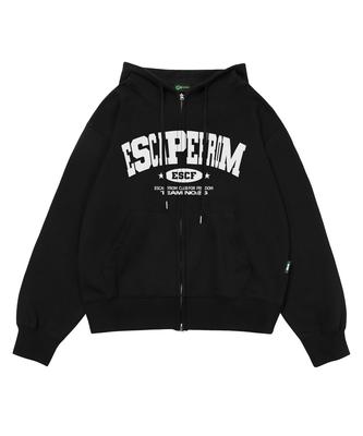 Escapefrom Escf Arch Logo Print Two-Way Zip-Up Hoodie Black