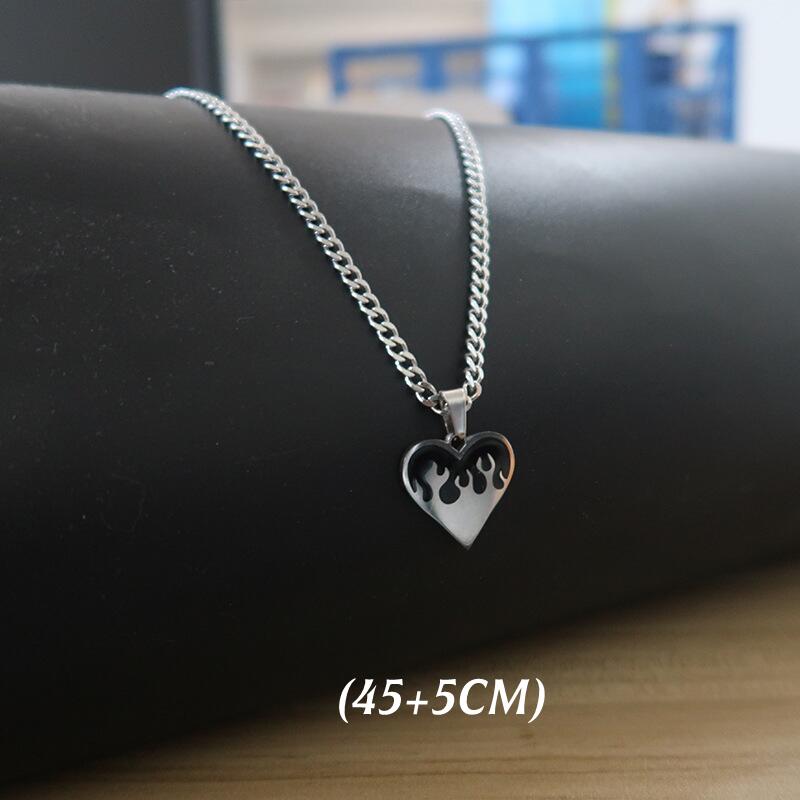 Титановая Сталь Сердце Ожерелье Для Женщины Мужчины Панк K-pop Пламя Любовь Кулон Унисекс Цепь на Шею для Горячих Девушек Подарок для Пар