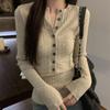 Women's Slim Fit Long Sleeve Knit Top with Half-Open Collar - 2025 Autumn/Winter Trend