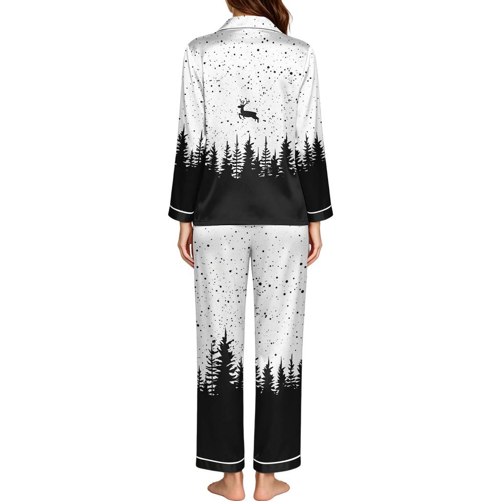 Women's Christmas Print Long Sleeve Pajama Set for Holiday and Sleepwear Gift