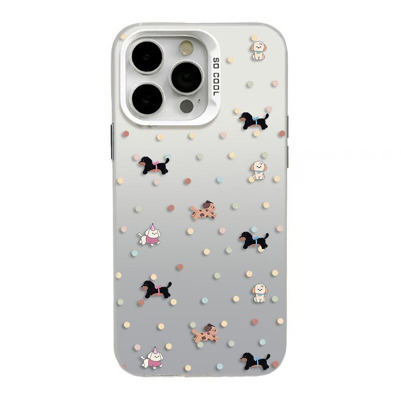 Silver Polka Dot Puppy Phone Case for iPhone 17/16Pro/15ProMax/14Pro/13.
