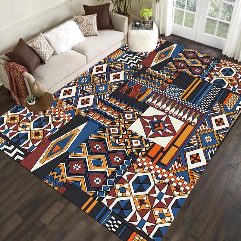 Ethnic Geometric Pattern Area Rug Collection Bohemian Style Abstract Design Floor Mat For Living Room Bohemian Home Decor