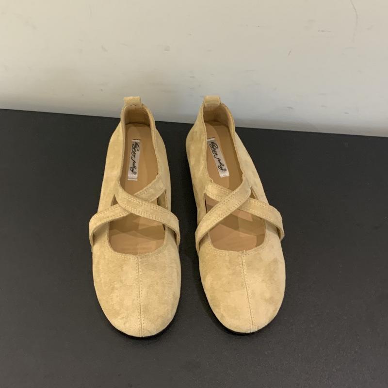 Retro ballettsko med flat bunn, kryssremmer og lav utringning for kvinners høst 2025 nye avslappede allsidige Mary Jane-sko