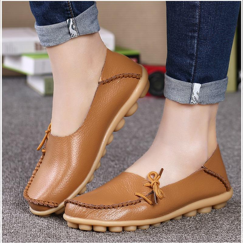 Women Flats Genuine Leather Fashion Walking Women Shoe Moccasins Ballet Flats Oxford Nurse Shoes Black Plus Size Ladies Shoes