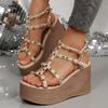Fashion 2025 New Women Sandals Casual Roman Wedge Luxury Shoes Thick Sole High Heels Shoes Women Rivets Open Toe Platform Sandals Women
