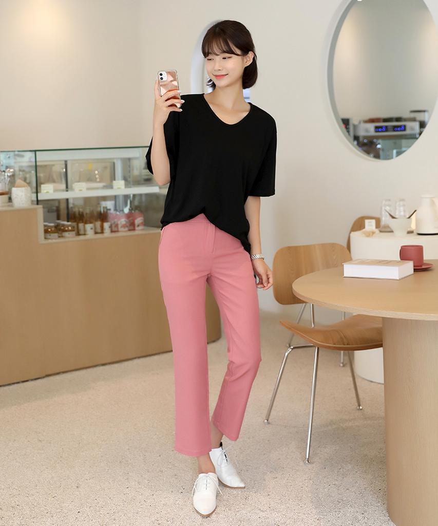 Ppaeppae Wrinkle-Resistant Slim-Fit Straight-Leg Slacks With Back Elastic Waistband