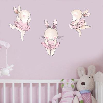 Cartoon Rosa Kaninchen Ballett Wand Aufkleber Für Kinderzimmer Bunny Home Decor Wand Aufkleber Baby Kindergarten Mädchen Zimmer Dekoration Poster