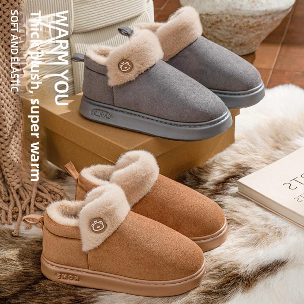 Pantufas de Algodão para Aquecer os Pés para Casais, Pantufas Antiderrapantes de Sola Grossa, Pantufas de Algodão Grossas para Outono e Inverno, Saco e Sapatos de Algodão Plush