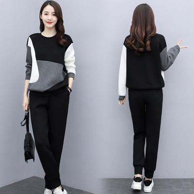 Conjunto deportivo informal holgado de talla grande para mujer, jersey de manga larga y pantalones, dos piezas