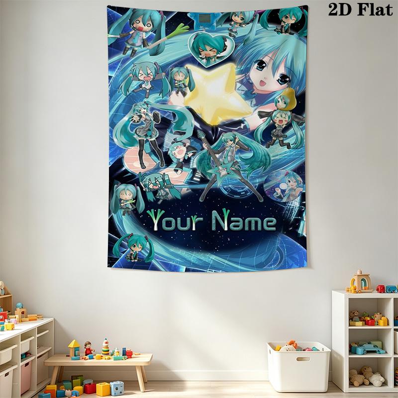 Name Benutzerdefinierte Anime Miku Wandteppich Ästhetischer Wandbehang Bedruckter Stoffdecke Dekorative Wandteppiche für Schlafzimmer Wohnzimmer Heimdekoration
