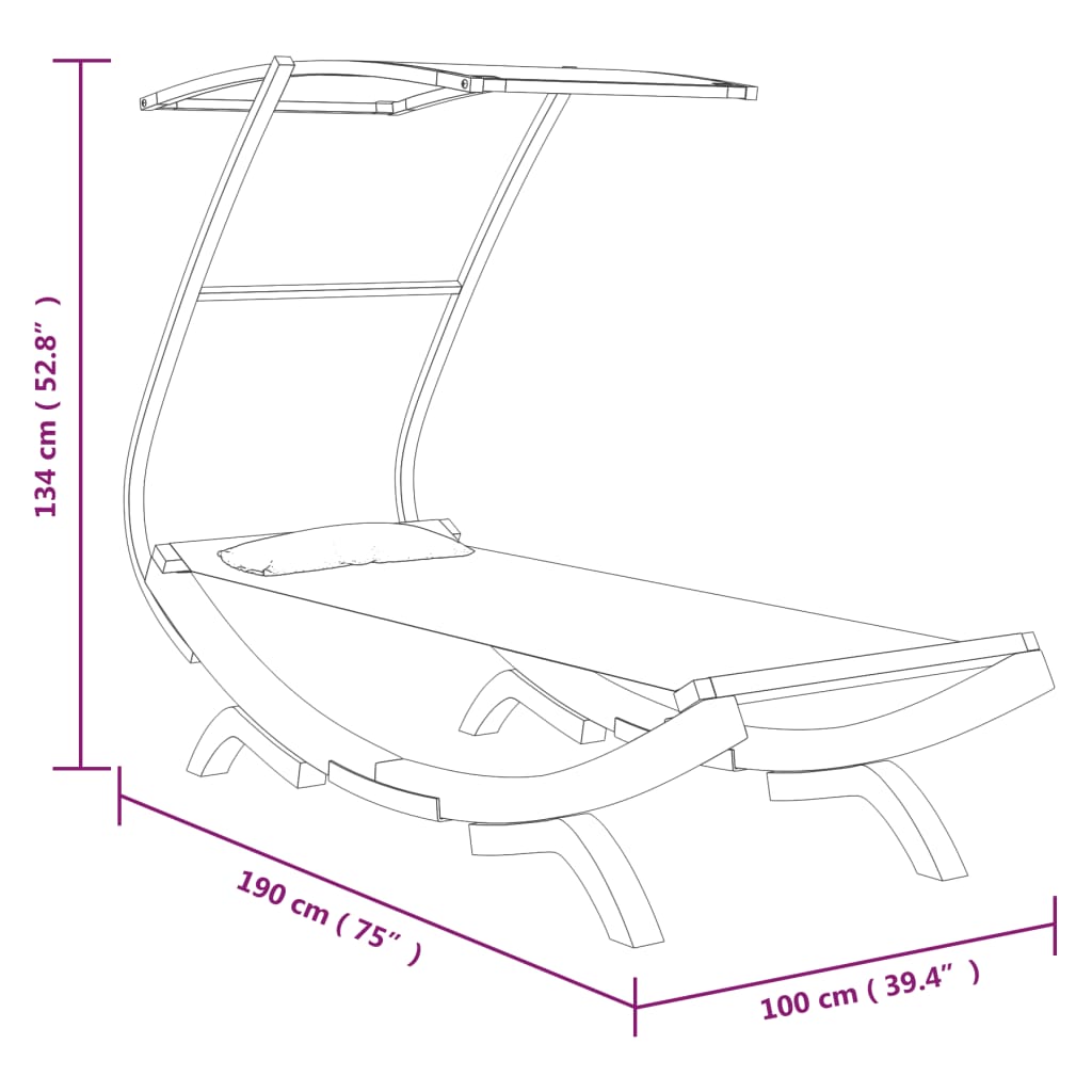 Sun Lounger with Canopy 100 x 190 x 134 cm Solid Bentwood Cream