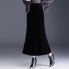 Golden Velvet Fishtail Midi Skirt - 2025 Winter Korean Style, Hip-Hugging Straight Back Skirt for Women