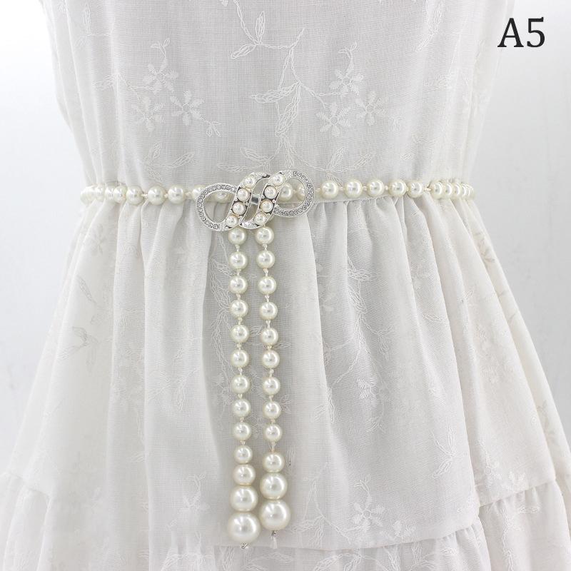 Sweet Bowknot Dress Pearl Waist Chain  Belts For Women Waist Chain
