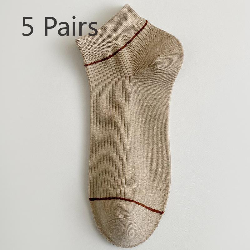 5 Pairs of Men's Spring and Summer Thin Solid Color Leisure Sweat Absorption Breathable Sports Short Tube Socks