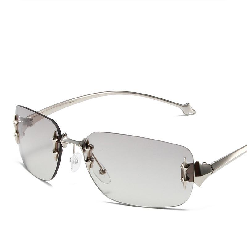 Nicht polarisierte Damen-Sonnenbrille, modische randlose rechteckige Sonnenbrille für Damen, luxuriöses Design, trendige rahmenlose Sonnenbrille für Damen